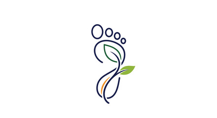 Creative logo design of a human footprint integrated with green leaves representing an eco friendly approach and a small carbon footprint.