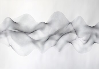 Fluid abstract composition of scattered black dotted particles forming an organic cloud-like shape on white background