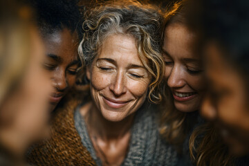 Women hugging in group therapy session