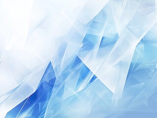 Abstract composition of translucent angular shapes in blue and white, resembling icy shards