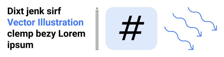 Obraz premium Pencil icon, metadata tag symbol, blue wavy lines, and placeholder text creatively combined. Ideal for branding, social media, content creation, education, marketing advertising simple landing page