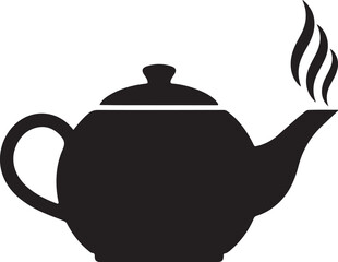 Silhouette of a steaming teapot isolated on a transparent background