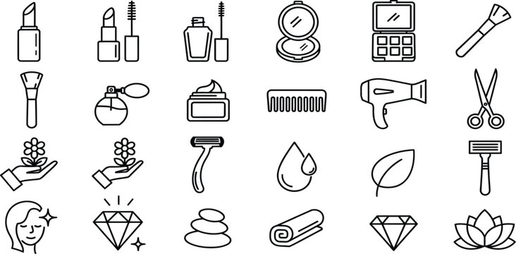 Collection of various beauty and personal care icons