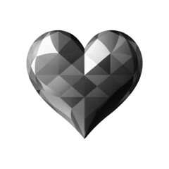 Faceted geometric heart in black halftone style isolated on white background. Concept of love, modern romance, digital emotion, polygon design and abstract valentine symbol.