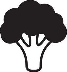 Simple black and white broccoli icon illustration for healthy eating