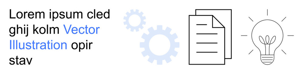 Innovation, productivity, business strategy, workflow, creative solutions, teamwork. A minimal design with a document, light bulb and gear. Innovation and productivity illustrated with key elements © robu_s