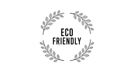 Eco friendly logo design with two laurel wreaths made of black leaves on a clean white background.