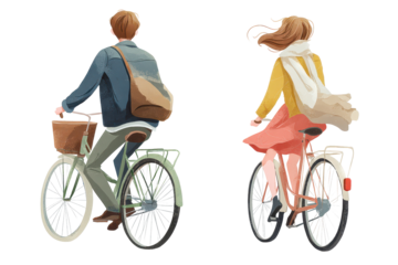 Two people riding bicycles on a path during a sunny day while enjoying a pleasant bike ride together