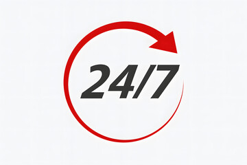 24/7 service availability icon showing continuous support and non-stop operation.