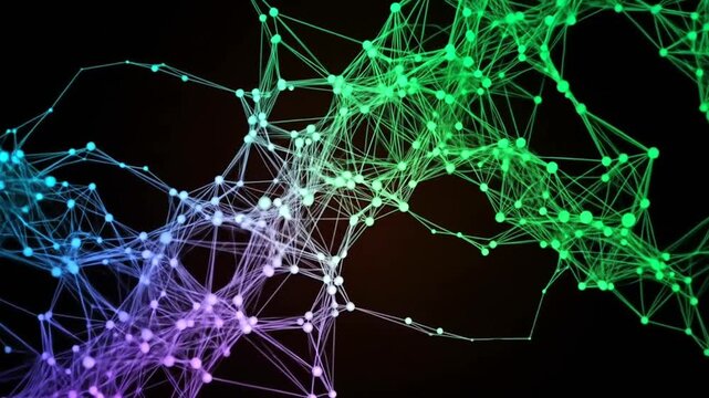 Colorful Network Structure on Black Background.