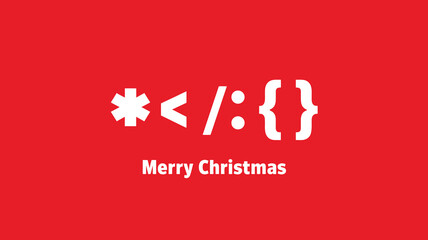 Merry Christmas Greeting Card with Programmer Code Syntax Emoji Santa Claus on Red Background for Tech and Software Developers