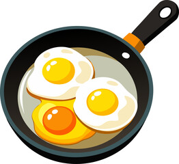 Fried eggs in pan stock illustration, white background