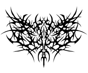 dark symmetrical neo tribal, sharp and aggressive, perfect for t-shirt prints, tattoos reference, posters, and streetwear graphics