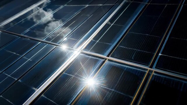 Closeup medium shot of sunlight reflecting on energyharvesting windows highlighting ecofriendly and efficient power solutions.