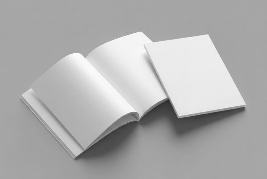 Blank magazine spread and cover mockup on gray background