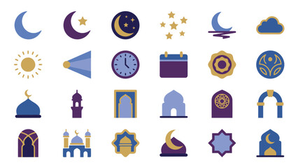 Ramadan and Eid Mubarak Islamic Celebration Icons Set. EPS Editable