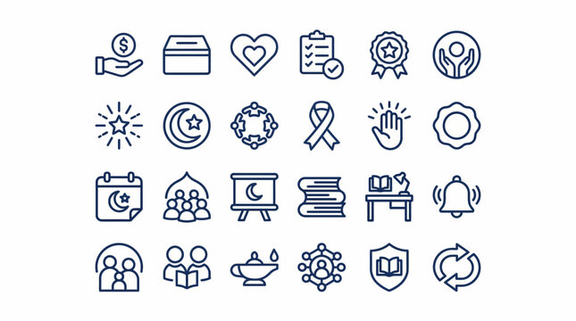 Ramadan and Islamic Charity Line Icons Set. EPS Editable
