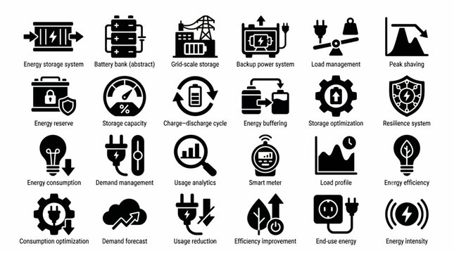 Set of Icons Representing Energy and Technology Concepts. EPS Editable