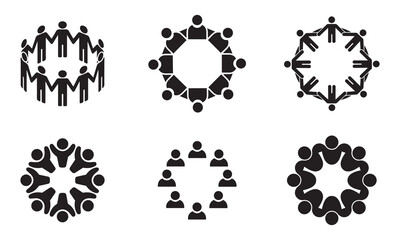 Unity and Teamwork Icons Showing Groups of People in Circle and Ring Formations
