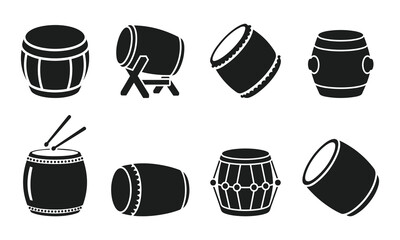 Various Japanese Taiko Drum Icons for Traditional Music and Festival Performance Themes