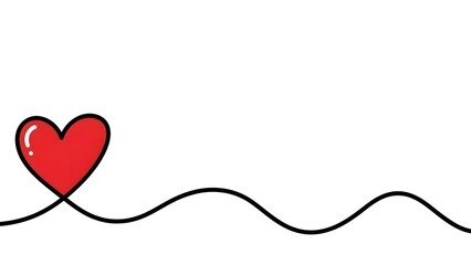 Fototapeta premium Red Heart Drawn with Single Happy valentine's day Black Line on White Background