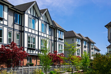 Modern apartment buildings in Richmond, British Columbia, Canada.