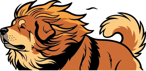 Stylized cartoon canine with flowing orange mane and fluffy tail © Kesa