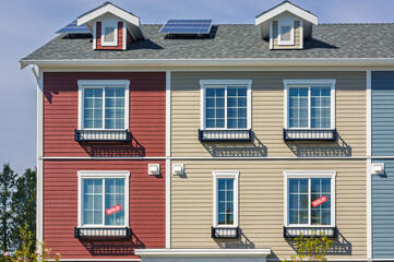 Modern apartment buildings in Richmond, British Columbia, Canada.