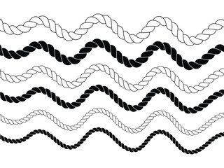 Rope icon vector set. Straight, wavy rope brush flat vector illustration. Various Rope Styles and Textures collection.