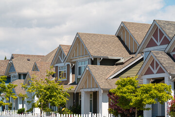 Row of modern houses in Vancouver, BC, Canada