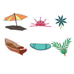 Obraz premium Colorful tropical beach items vector illustration set for summer vacation and travel design