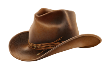Cowboy hat placed on a simple surface in a well-lit setting showcasing its details and design