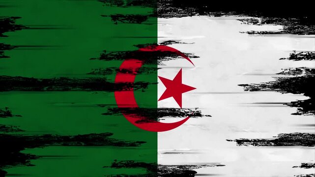 Appearing Flag of ALGERIA with Grunge Glitched Effects for ALGERIA National Identity