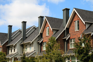 Row of modern townhouses in Vancouver, BC, Canada