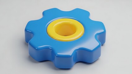 Cute Blue and Yellow 3D Gear Cog Icon for Settings and Engineering Concepts
