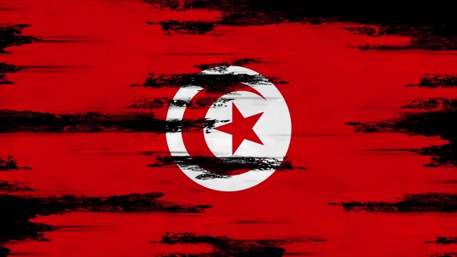 Appearing Flag of Tunisia with Grunge Glitched Effects for Tunisia National Identity