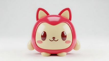 Cute 3D red and pink round cat character mascot with a smiling face isolated on white background