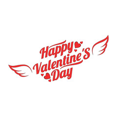 Vibrant 'Happy Valentine's Day' graphic with elegant script, delicate hearts, and charming wings, perfect for conveying warm wishes and romantic sentiments