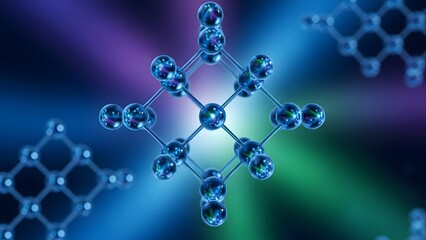 Molecular structure with radiant beams and gradient background