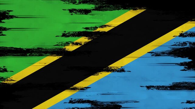 Appearing Flag of TANZANIA with Grunge Glitched Effects for TANZANIA National Identity