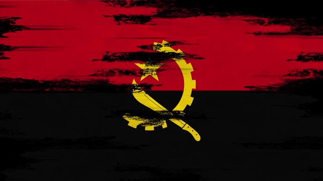 Appearing Flag of ANGOLA with Grunge Glitched Effects for ANGOLA National Identity