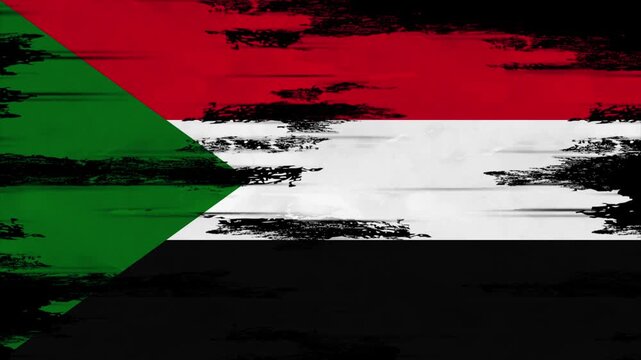 Appearing Flag of SUDAN with Grunge Glitched Effects for SUDAN National Identity