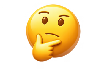 Thinking yellow emoji face pondering, expressing doubt, curiosity, skepticism, or deep thought, transparent background