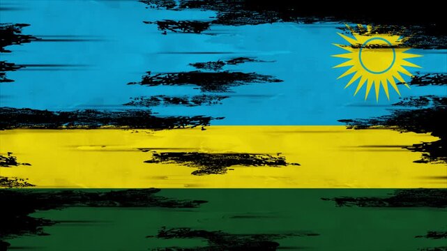 Appearing Flag of RWANDA with Grunge Glitched Effects for RWANDA National Identity