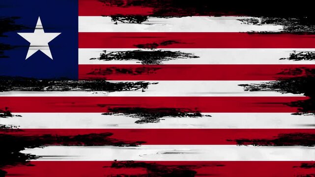 Appearing Flag of LIBERIA with Grunge Glitched Effects for LIBERIA National Identity