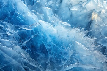 Obraz premium Stunning blue ice crystals with sharp edges and frosty texture