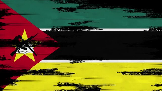 Appearing Flag of MOZAMBIQUE with Grunge Glitched Effects for MOZAMBIQUE National Identity