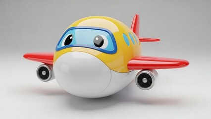 Cute 3D Cartoon Airplane Character in Yellow and Red, Travel and Aviation Transport Concept Toy