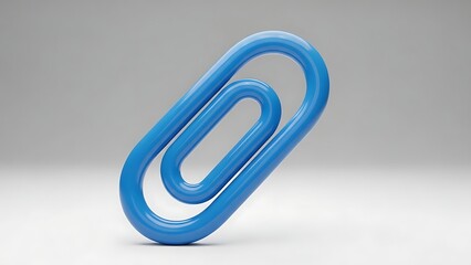 Blue 3D Glossy Paperclip Icon, Office Stationery and Document Attachment Connection Concept
