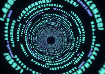Endless Spiral of Glowing Binary Code Tunnel in Dark Cyberspace Showing Data Flow and Futuristic Technology Concept